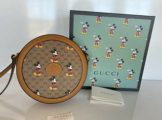 Neu mit Etikett: Gucci Disney Mickey GG bedruckte runde Mini-Canvas-Tasche, limitierte Auflage 603968 