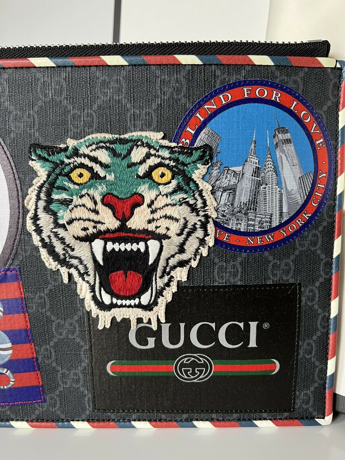 New Gucci GG Tiger, Snake, Blind for Love Black Wristlet Pouch Italy 807943226