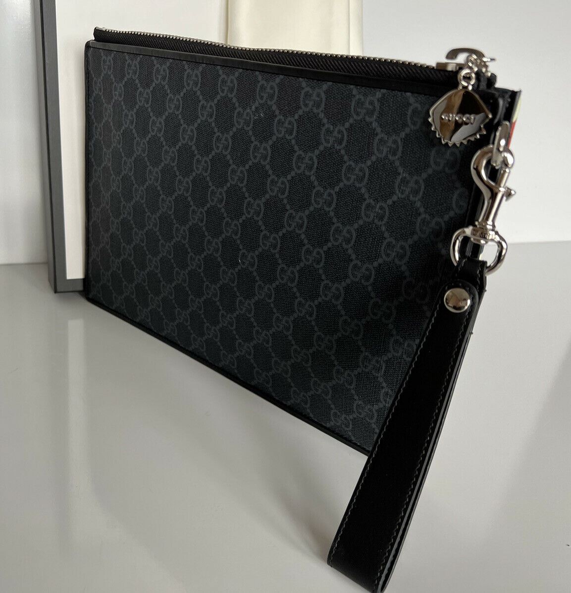 New Gucci GG Tiger, Snake, Blind for Love Black Wristlet Pouch Italy 807943226