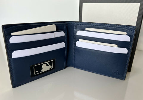 New Gucci GG NY Yankees Bifold Leather Wallet Blue Made in Italy 547787