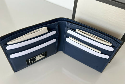 New Gucci GG NY Yankees Bifold Leather Wallet Blue Made in Italy 547787