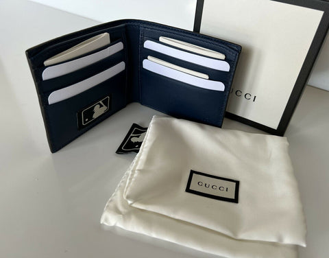 New Gucci GG NY Yankees Bifold Leather Wallet Blue Made in Italy 547787
