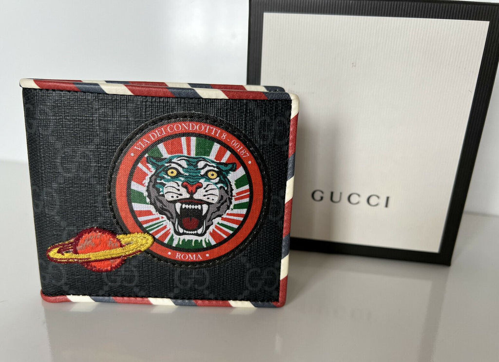 Neue Gucci GG Tiger Night Courier Bifold Canvas Schwarze Geldbörse Italien 496333 