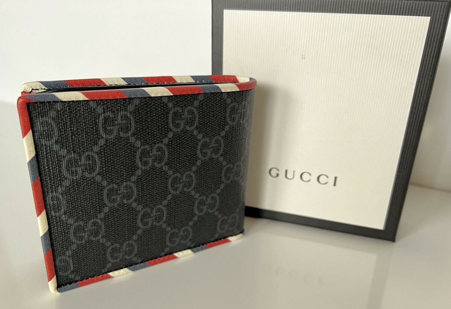 New Gucci GG Tiger Night Courier Bifold Canvas Black Wallet Italy 496333