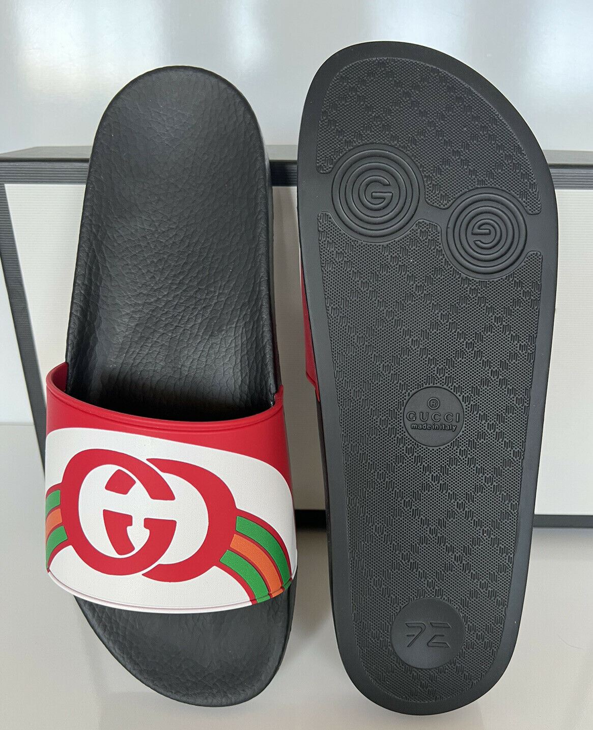 NIB Gucci Mens GG Rubber Rainbow Sandals 9.5 US (Gucci 9) Italy 548703