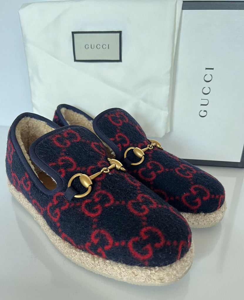 NIB $ 750 Gucci Horsebit GG Wollblaue Loafer 6,5 US (36,5 Eu) Italien 575850