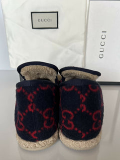 NIB $ 750 Gucci Horsebit GG Wollblaue Loafer 6,5 US (36,5 Eu) Italien 575850