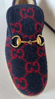 NIB $ 750 Gucci Horsebit GG Wollblaue Loafer 6,5 US (36,5 Eu) Italien 575850