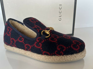 NIB $ 750 Gucci Horsebit GG Wollblaue Loafer 6,5 US (36,5 Eu) Italien 575850