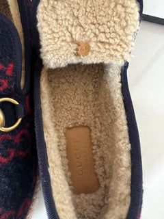NIB $ 750 Gucci Horsebit GG Wollblaue Loafer 6,5 US (36,5 Eu) Italien 575850
