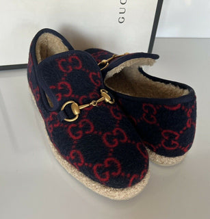 NIB $ 750 Gucci Horsebit GG Wollblaue Loafer 6,5 US (36,5 Eu) Italien 575850
