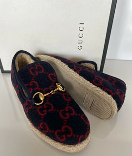 NIB $ 750 Gucci Horsebit GG Wollblaue Loafer 6,5 US (36,5 Eu) Italien 575850