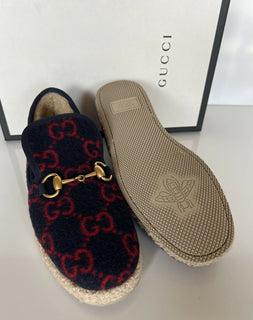 NIB $ 750 Gucci Horsebit GG Wollblaue Loafer 6,5 US (36,5 Eu) Italien 575850