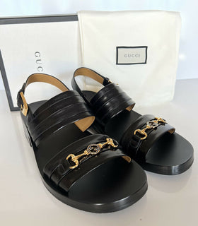 NIB Gucci Horsebit Slingback Leder Schwarze Sandalen 10 US (Gucci 9) Italien 614321 