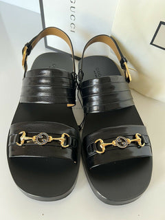 NIB Gucci Horsebit Slingback Leder Schwarze Sandalen 10 US (Gucci 9) Italien 614321 