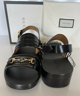NIB Gucci Horsebit Slingback Leder Schwarze Sandalen 10 US (Gucci 9) Italien 614321 