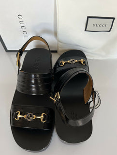 NIB Gucci Horsebit Slingback Leder Schwarze Sandalen 10 US (Gucci 9) Italien 614321 