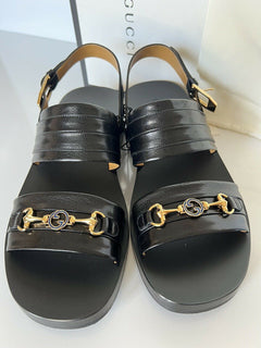 NIB Gucci Horsebit Slingback Leder Schwarze Sandalen 10 US (Gucci 9) Italien 614321 