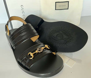 NIB Gucci Horsebit Slingback Leder Schwarze Sandalen 10 US (Gucci 9) Italien 614321 