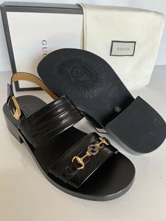 NIB Gucci Horsebit Slingback Leder Schwarze Sandalen 10 US (Gucci 9) Italien 614321 