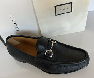 NIB Gucci Herren Horsebit Leder-Loafer-Schuhe Schwarz 10,5 US (Gucci 9,5) 367762 