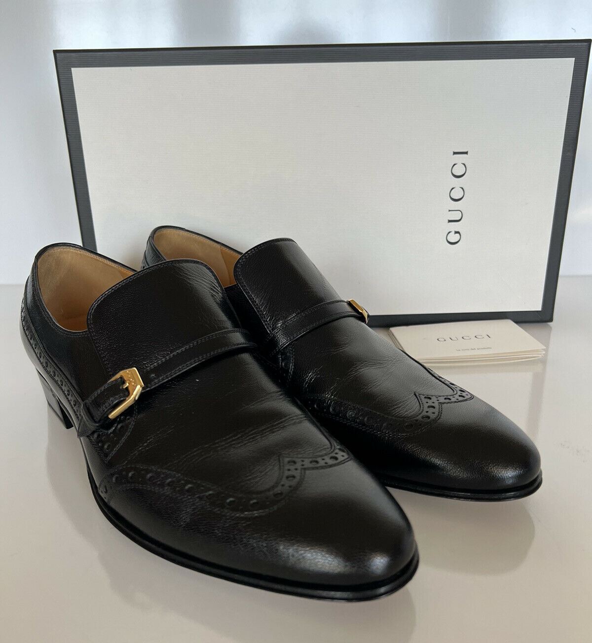 NIB Gucci Men's Leather Shoes Black 8.5 US (Gucci 7.5) Italy 624657