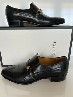NIB Gucci Herren Lederschuhe Schwarz 8,5 US (Gucci 7,5) Italien 624657 