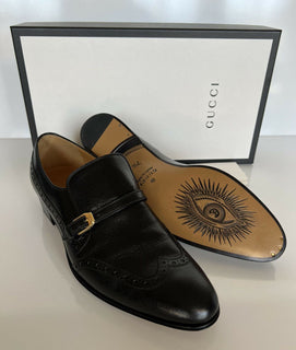 NIB Gucci Herren Lederschuhe Schwarz 8,5 US (Gucci 7,5) Italien 624657 