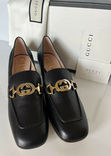 NIB $ 890 Gucci Malaga Pump Leder Schwarze Schuhe 9,5 US (39,5 Euro) Italien 575832