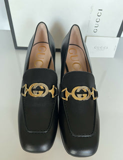 NIB $ 890 Gucci Malaga Pump Leder Schwarze Schuhe 9,5 US (39,5 Euro) Italien 575832