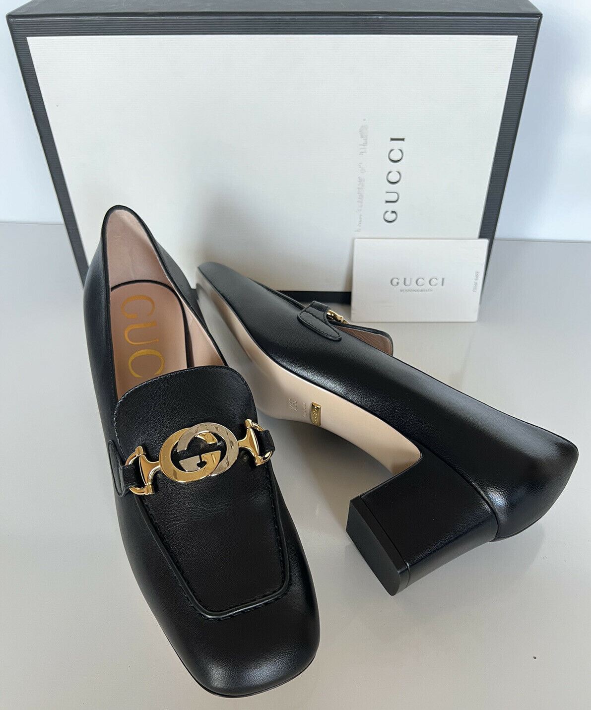 NIB $890 Gucci Malaga Pump Leather Black Shoes 9.5 US (39.5 Euro) Italy 575832