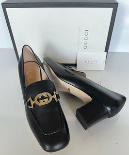 NIB $ 890 Gucci Malaga Pump Leder Schwarze Schuhe 9,5 US (39,5 Euro) Italien 575832