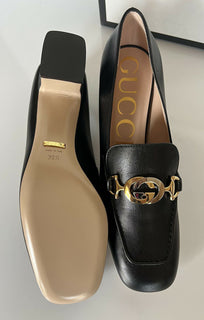 NIB $ 890 Gucci Malaga Pump Leder Schwarze Schuhe 9,5 US (39,5 Euro) Italien 575832