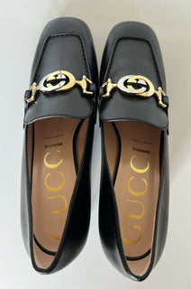 NIB $ 890 Gucci Malaga Pump Leder Schwarze Schuhe 9,5 US (39,5 Euro) Italien 575832