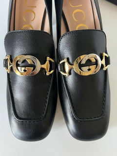 NIB $ 890 Gucci Malaga Pump Leder Schwarze Schuhe 9,5 US (39,5 Euro) Italien 575832