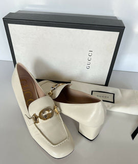 NIB $890 Gucci Malaga Pump Leder Mystic White Schuhe 9 US (39 Euro) IT 575832