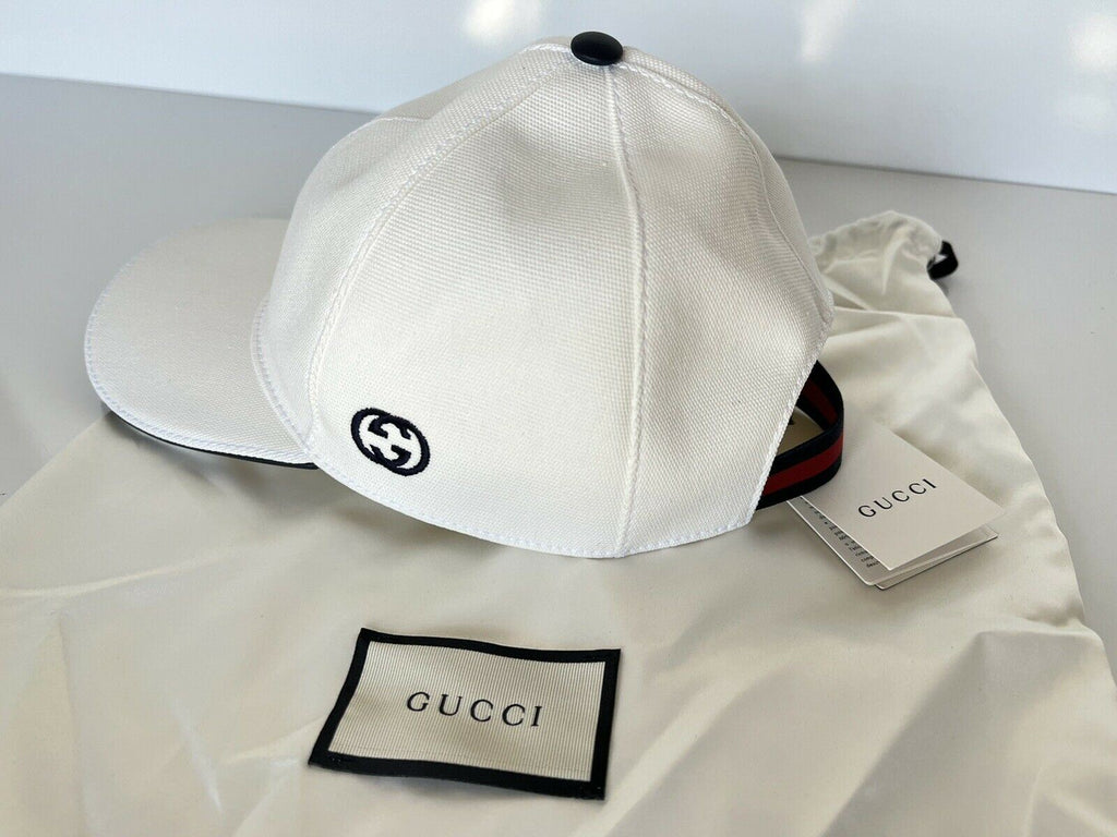 Neu mit Etikett: Gucci Unisex-Mütze aus weißer, elastischer Baumwolle, Größe M (58 cm), hergestellt in Italien, 387554 