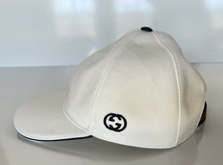 Neu mit Etikett: Gucci Unisex-Mütze aus weißer, elastischer Baumwolle, Größe M (58 cm), hergestellt in Italien, 387554 