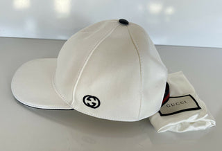 Neu mit Etikett: Gucci Unisex-Mütze aus weißer, elastischer Baumwolle, Größe M (58 cm), hergestellt in Italien, 387554 
