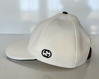 Neu mit Etikett: Gucci Unisex-Mütze aus weißer, elastischer Baumwolle, Größe M (58 cm), hergestellt in Italien, 387554 