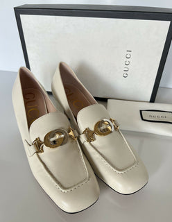NIB $890 Gucci Malaga Pump Leder Mystic White Schuhe 8 US (38 Euro) IT 575832