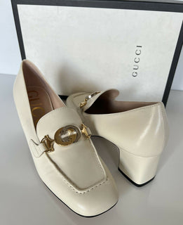 NIB $890 Gucci Malaga Pump Leder Mystic White Schuhe 8 US (38 Euro) IT 575832