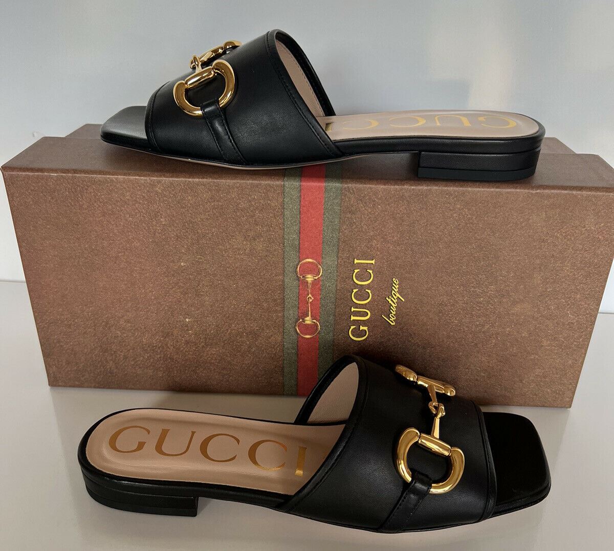 NIB Gucci Women's Horsebit Black Sandal 6.5 US (36.5 Euro) Made in Italy 623111