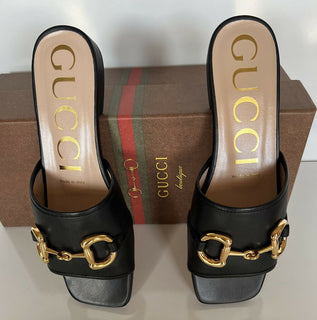 NIB Gucci Damen Horsebit Schwarze Sandale 6,5 US (36,5 Euro) Hergestellt in Italien 623111
