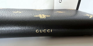 Neue Gucci Bee Star Gold Print Reißverschluss-Geldbörse aus schwarzem Leder, hergestellt in Italien 