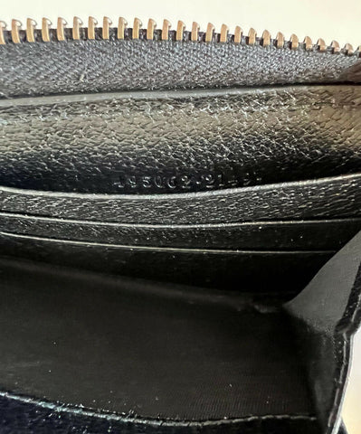 New Gucci Bee Star Gold Print Zip Around Black Leather Wallet Made in Italy