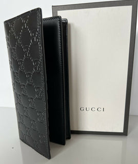 Neues Gucci GG Logo Bifold-Kartenportemonnaie aus schwarzem Leder, hergestellt in Italien, 547071 