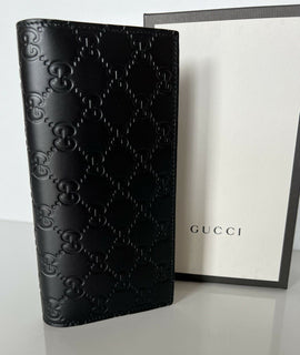 Neues Gucci GG Logo Bifold-Kartenportemonnaie aus schwarzem Leder, hergestellt in Italien, 547071 
