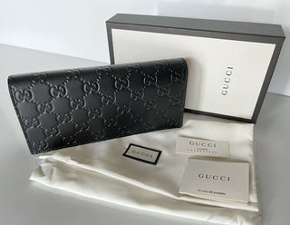 Neues Gucci GG Logo Bifold-Kartenportemonnaie aus schwarzem Leder, hergestellt in Italien, 547071 