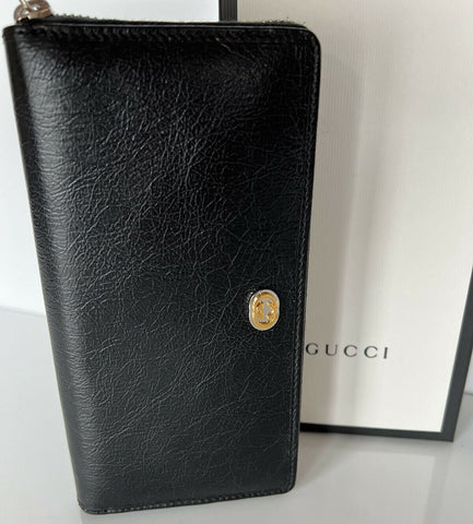 New Gucci GG Men's Zip Around Wallet with Interlocking G in Black Leather 575988